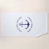 カスタムボート名ウェルカムアボード航海のいかり ビーチタオル (正面)