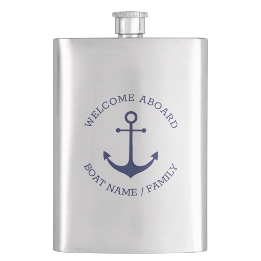 カスタムボート名ウェルカムアボード航海のいかり フラスク (正面)