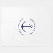 カスタムボート名ウェルカムアボード航海のいかり フリースブランケット (正面(横))