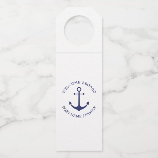 カスタムボート名ウェルカムアボード航海のいかり ボトルネックタグ (正面)