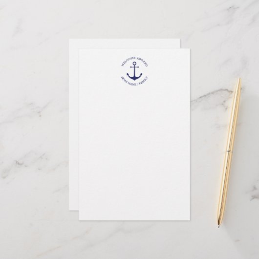 カスタムボート名ウェルカムアボード航海のいかり 便箋 (正面/裏面インサイチュ)