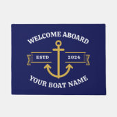 カスタムボート名 ウェルカムボード ネイビーブルー ゴールド ドアマット (正面)