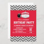 カスタムボーリング誕生日パーティーの男の子への招待 招待状 (正面/裏面)