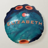 カスタムボ   ウリングボール青大理石とオレンジ ラウンドクッション (裏面)