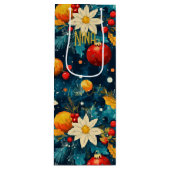 カスタムポインセチアとオーナメントクリスマスバッグ ワインギフトバッグ (正面)