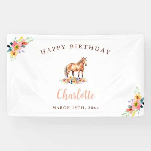 カスタムポニー誕生日かわいい馬フローラバナー 横断幕 (横)