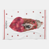 カスタムポーズドッグ愛人バレンタインギフトバセットハウンド キッチンタオル (横)