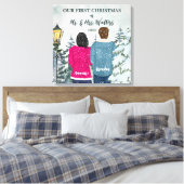 カスタムポートレート私たちの最初のクリ結婚したスマス キャンバスプリント (インサイチュ (寝室))