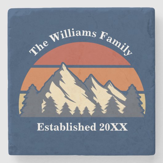 カスタムマウンテンサンセットファミリーホームブルーログキャビン ストーンコースター (正面)