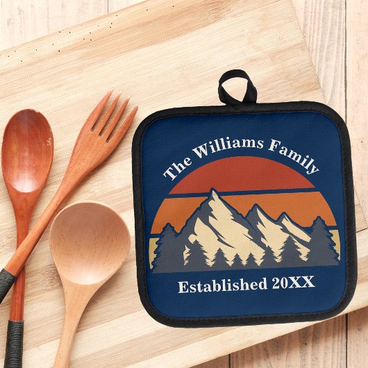 カスタムマウンテンサンセットファミリーホームブルーログキャビン 鍋敷き