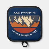 カスタムマウンテンサンセットファミリーホームブルーログキャビン 鍋敷き (正面)