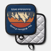 カスタムマウンテンサンセットファミリーホームブルーログキャビン 鍋敷き (正面/裏面)