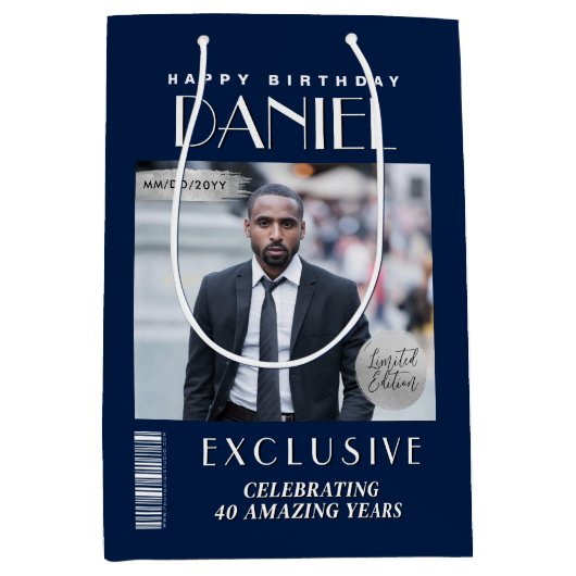 カスタムマガジンカバーモダン誕生日抱き枕 ミディアムペーパーバッグ (正面)