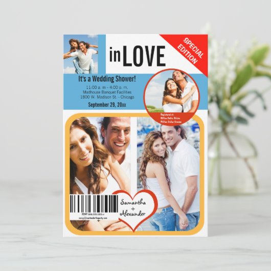 カスタムマガジンスタイルウェディングシャワー招待状 招待状 (スタンド正面)