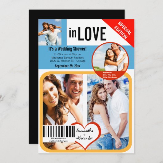 カスタムマガジンスタイルウェディングシャワー招待状 招待状 (正面/裏面)