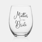 カスタムマザーオブザブライドブラック文字フォント ステムなしワイングラス (正面)