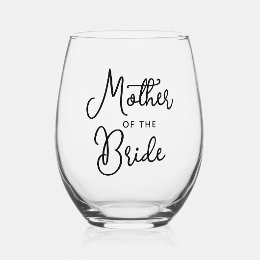 カスタムマザーオブザブライドブラック文字フォント ステムなしワイングラス (正面)