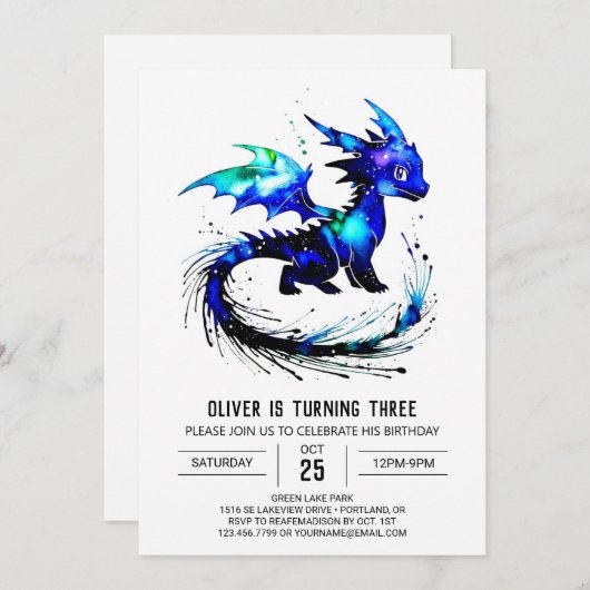 カスタムマジカルドラゴンデジタルボーイ誕生日 招待状 (正面/裏面)