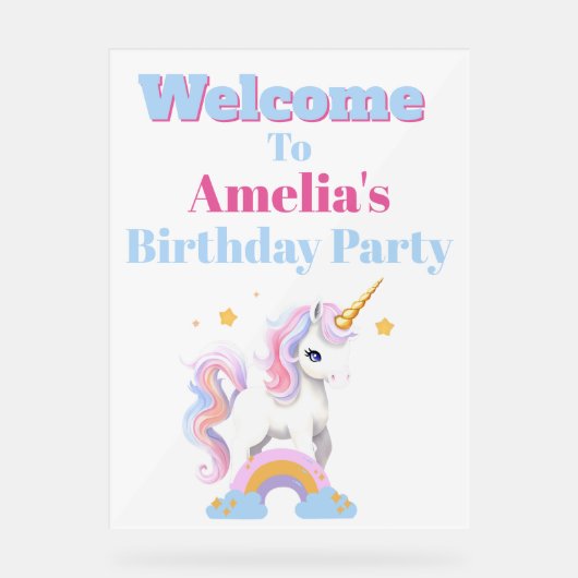 カスタムマジカルレインボーユニコーン誕生日ウェルカム アクリルサイン (正面)