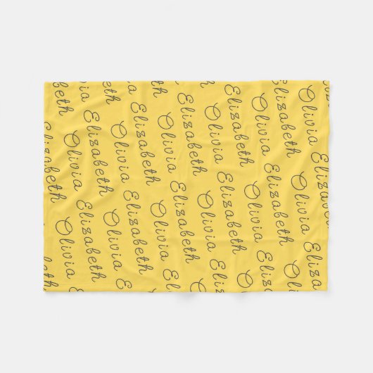 カスタムマスタードイエローパーソナライズされたベビーガールギフト フリースブランケット (正面(横))