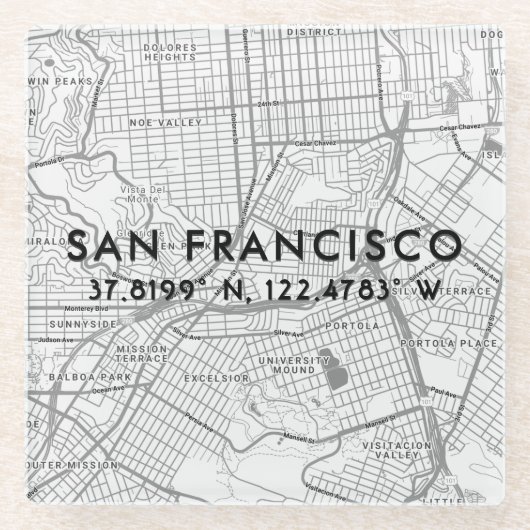 カスタムマップと座標テンプレート |サンフランシスコ ガラスコースター (正面)