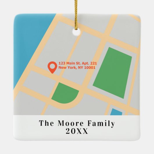 カスタムマップアドレス初めてのクリスマス新規ホーム セラミックオーナメント (裏面)