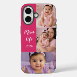カスタムママの人生 3枚の写真 ピンク iPhone 16ケース