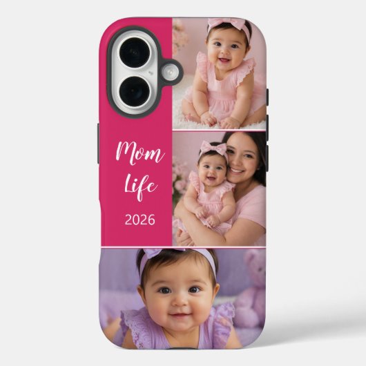 カスタムママの人生 3枚の写真 ピンク Case-Mate iPhoneケース (裏面)