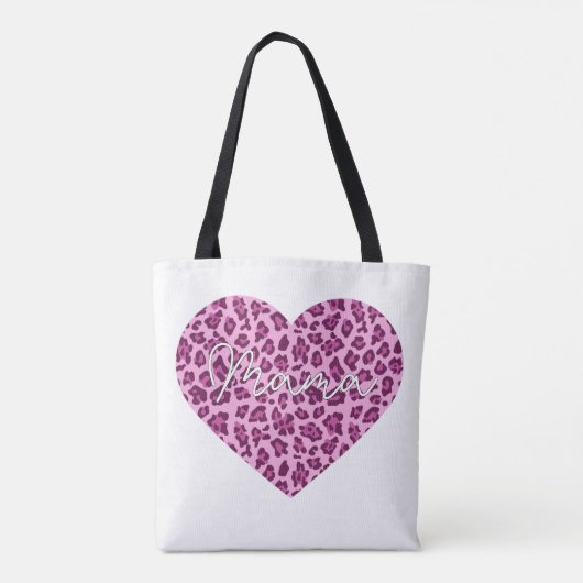 カスタムママワードアートオンピンクヒョウ柄 トートバッグ (裏面)