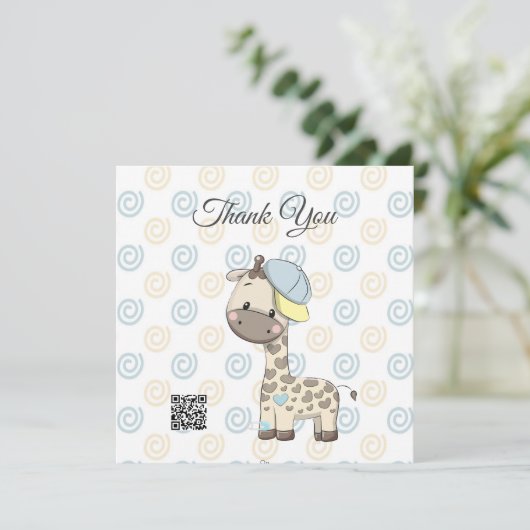 カスタムマンガ男の赤ちゃんキリンサンキューカード サンキューカード (スタンド正面)