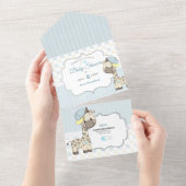 カスタムマンガ男の赤ちゃんキリン招待状 オールインワン招待状 (貼ってはがせる)