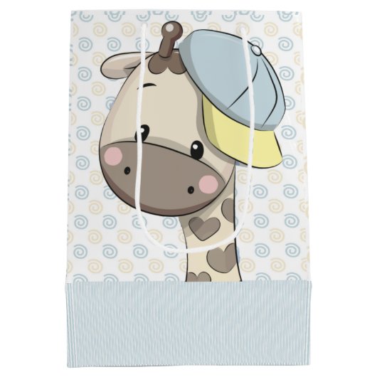 カスタムマンガ男の赤ちゃんキリン ミディアムペーパーバッグ (裏面)