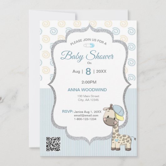 カスタムマンガ男の赤ちゃんキリン 招待状 (正面)