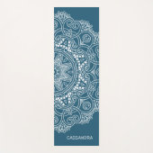 カスタムマンダラアートパターンオンダークティール（緑がかった色）ブルー ヨガマット (正面)