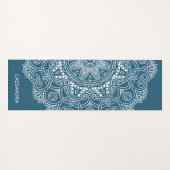 カスタムマンダラアートパターンオンダークティール（緑がかった色）ブルー ヨガマット (正面(横))