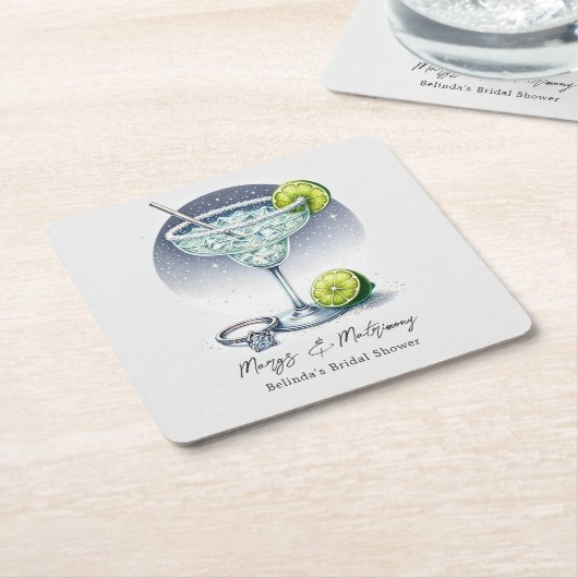 カスタムマークス&マトリクスブライダルシャワー スクエアペーパーコースター (アングル)