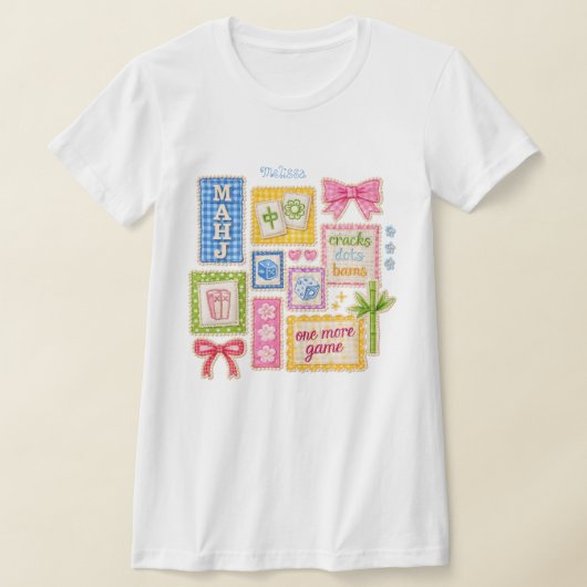 カスタムマージャンパッチのフェイク刺繍 Tシャツ (レイダウン)
