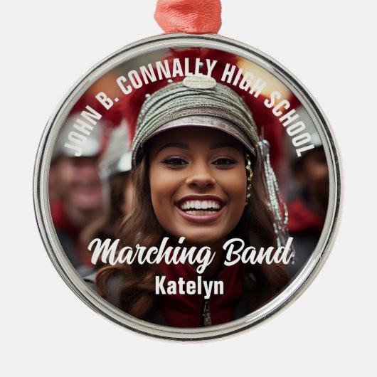 カスタムマーチングバンド写真高校クリスマス メタルオーナメント (正面)