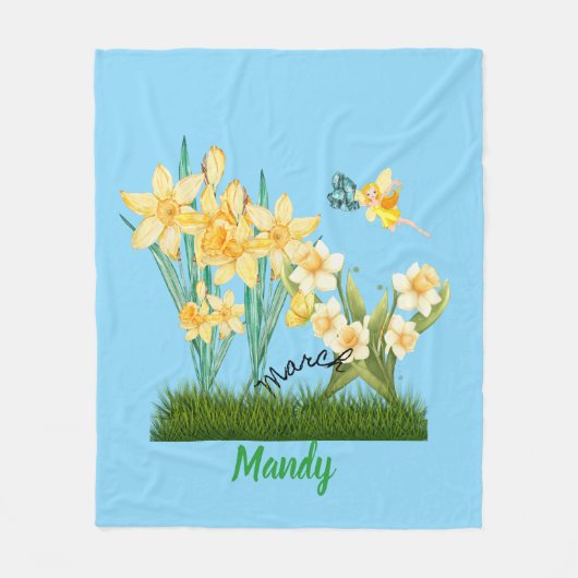 カスタムマーチ誕生フラワーズ&ストーン フリースブランケット (正面)