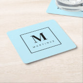 カスタムマーベラス・モノグラムライトブルー スクエアペーパーコースター (アングル)