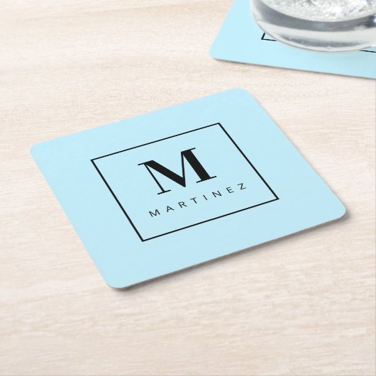 カスタムマーベラス・モノグラムライトブルー スクエアペーパーコースター (アングル)