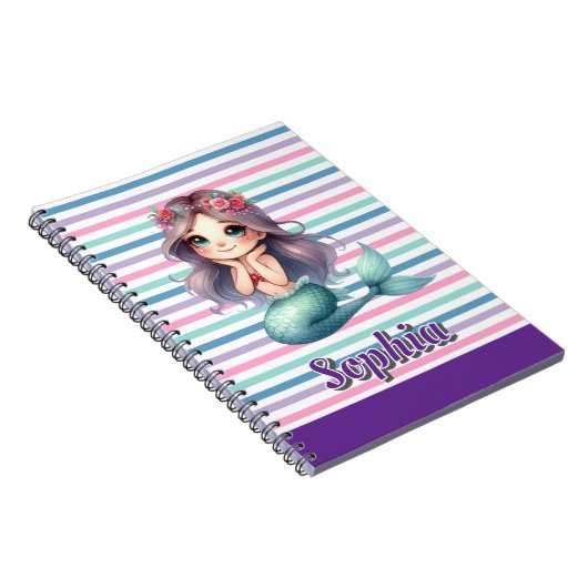 カスタムマーメイドストライプのパターン ノートブック (右側)