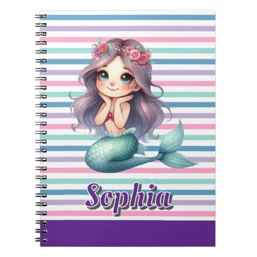 カスタムマーメイドストライプのパターン ノートブック (正面)