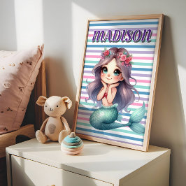 カスタムマーメイドストライプのパターン ポスター