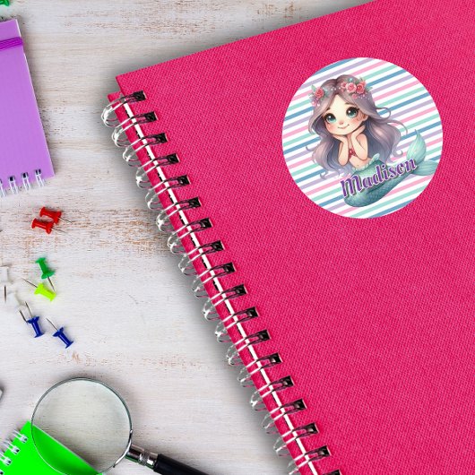 カスタムマーメイドストライプのパターン ラウンドシール