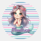 カスタムマーメイドストライプのパターン ラウンドシール (正面)