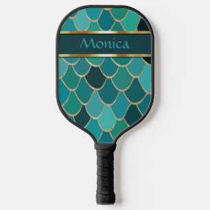 カスタムマーメイドテールティール（緑がかった色）&金ゴールド ピックルボールラケット
