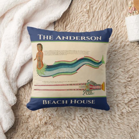 カスタムマーメイドロブスターネイビーコースタルデコール クッション (ブランケット)