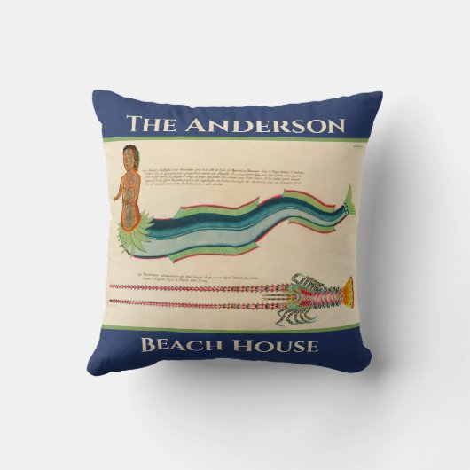 カスタムマーメイドロブスターネイビーコースタルデコール クッション (裏面)