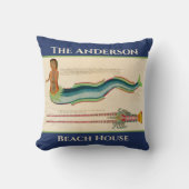 カスタムマーメイドロブスターネイビーコースタルデコール クッション (正面)